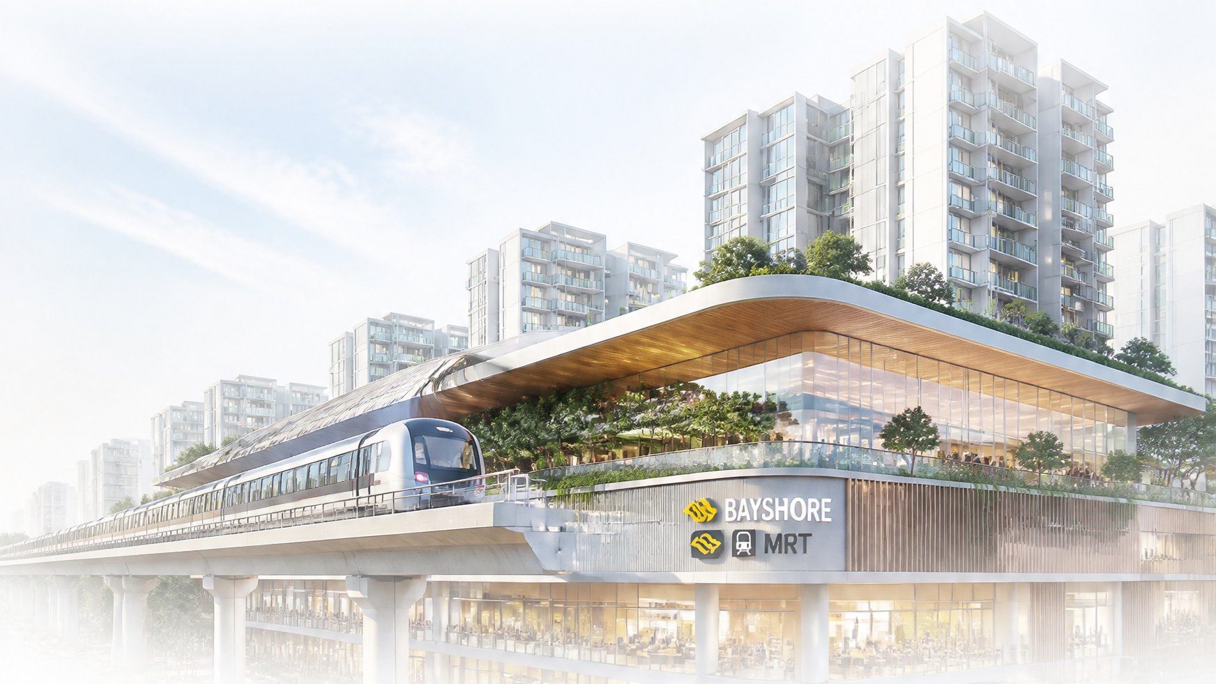 Render of the Bayshore MRT station and integrated development towers