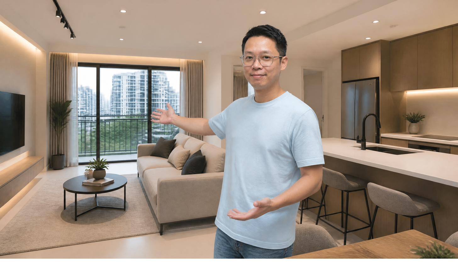 Isaac Lee inside a modern Singapore condominium