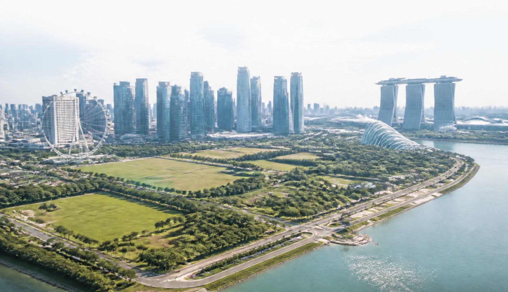 Aerial view of Marina South next to the Singapore CBD