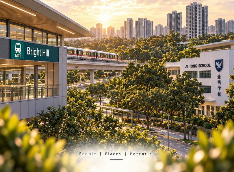 Bright Hill MRT station and Ai Tong School beside the Sin Ming site