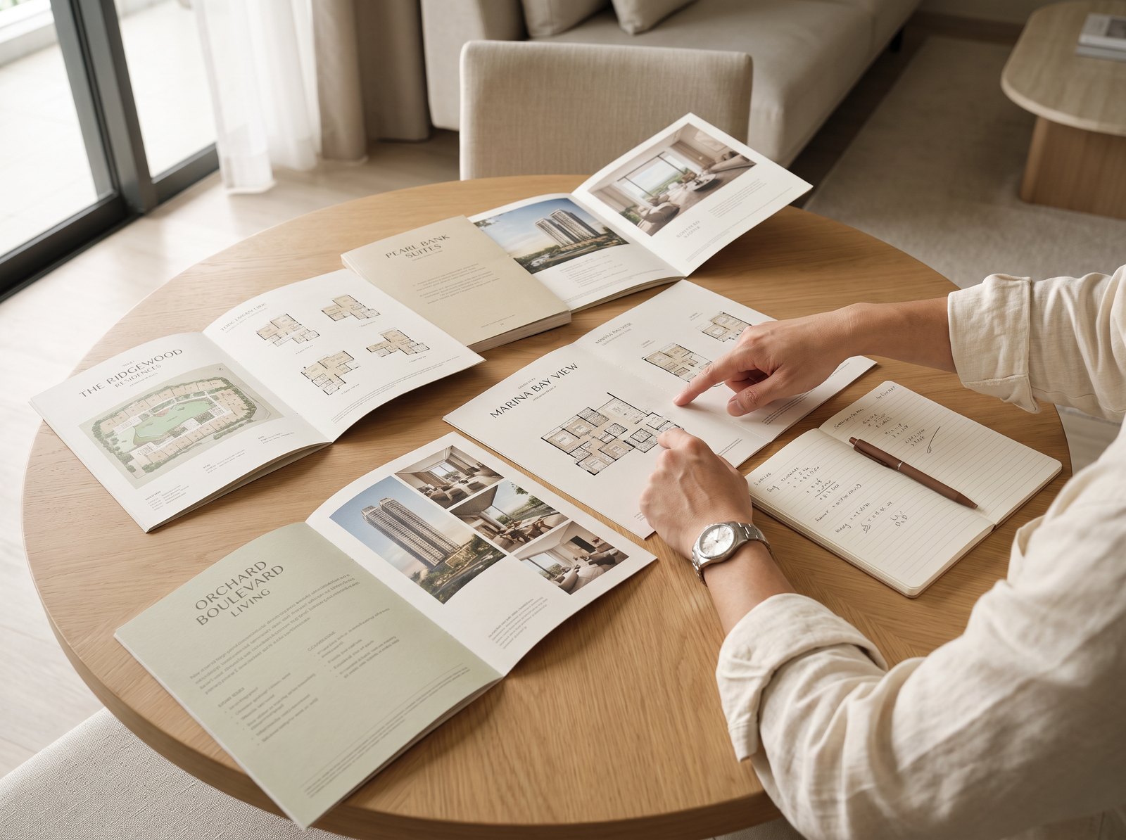 Four shortlisted projects laid out side by side, floor plans compared against written figures