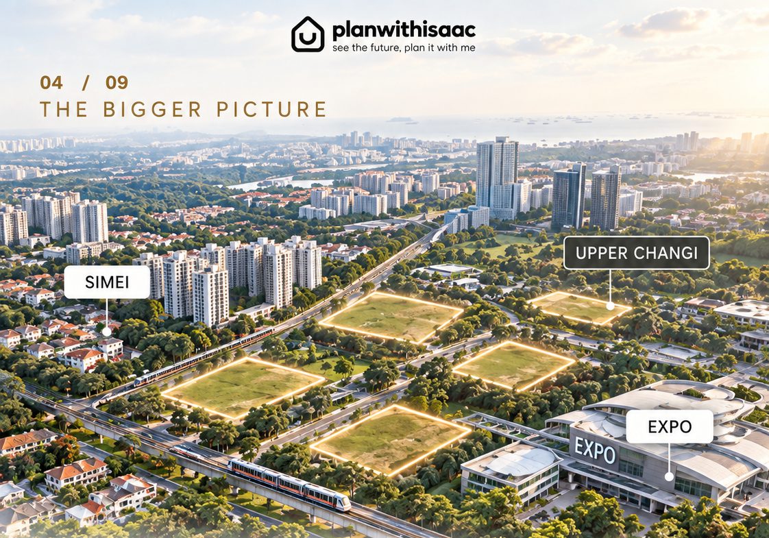 Aerial view of land parcels near Upper Changi and Expo MRT