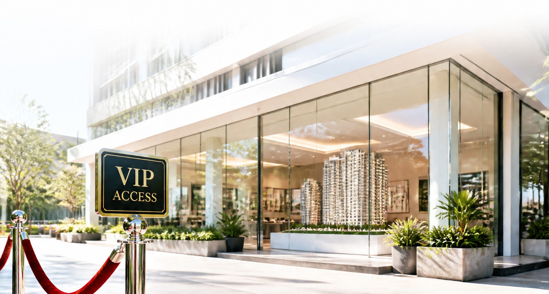 Show-flat lobby entrance with a VIP Access sign